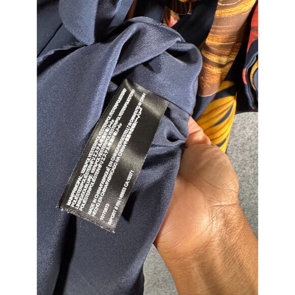 C/ MEO Dress Women Small Gossamer Navy Blue Floral Print Long Sleeve Wrap‎ Mini - Picture 4 of 9